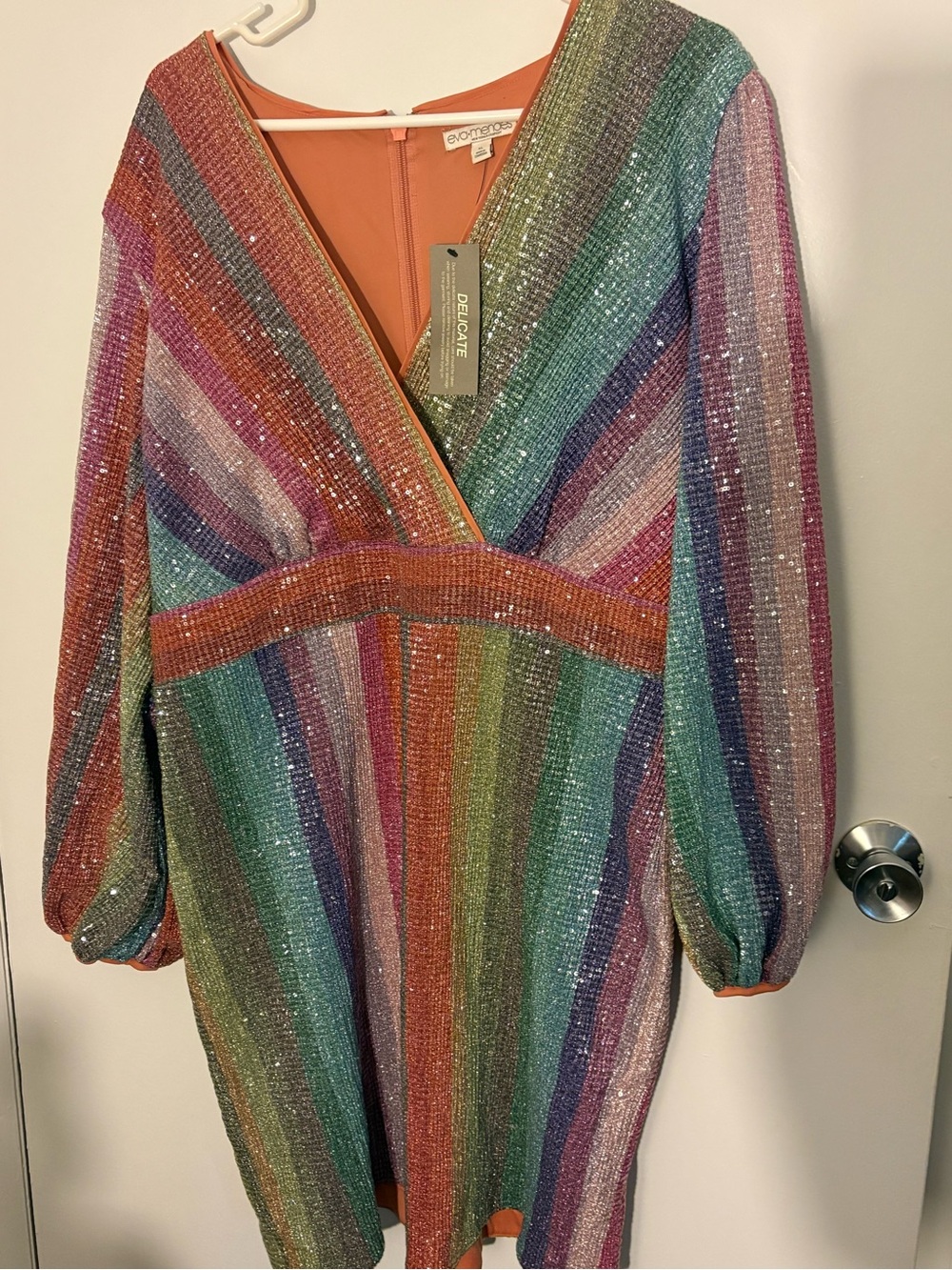 NWT Eva Mendes New York & Company Metallic Rainbow Stripe Midi Dress XL Party